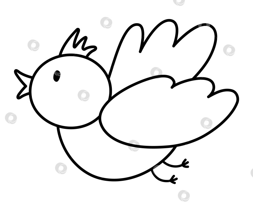 Скачать Векторный черно-белый значок птицы, изолированный на белом фоне. Традиционный символ весны и элемент дизайна. Симпатичное летающее и поющее животное с иллюстрацией хохолка или раскраской для детей фотосток Ozero