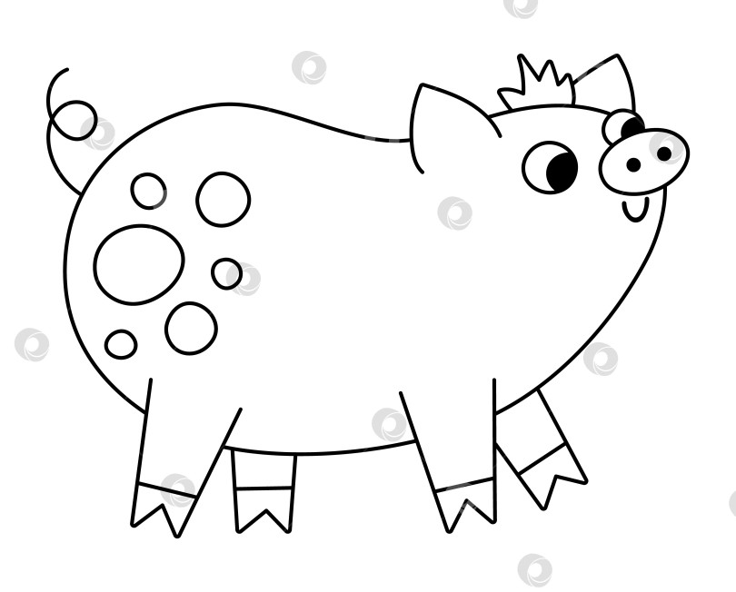 Скачать Векторный черно-белый значок свиньи. Симпатичная мультяшная иллюстрация линии свиней для детей. Сельскохозяйственное животное, изолированное на белом фоне. Красочная контурная картинка крупного рогатого скота или раскраска для детей фотосток Ozero