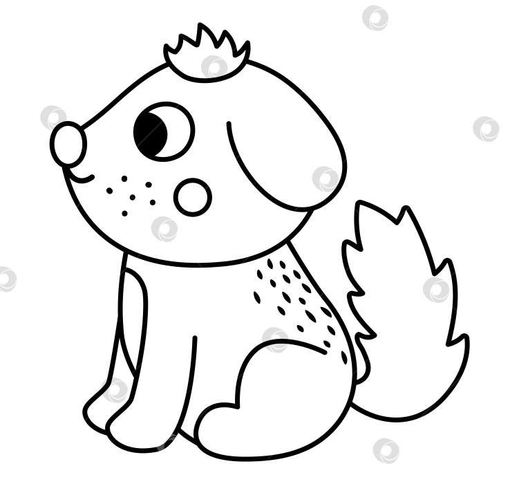 Скачать Векторный черно-белый значок собаки. Симпатичная контурная иллюстрация сидящего домашнего животного из мультфильма для детей. Ферма или домашнее животное, изолированное на белом фоне. Линейная картинка щенка или раскраска для детей фотосток Ozero