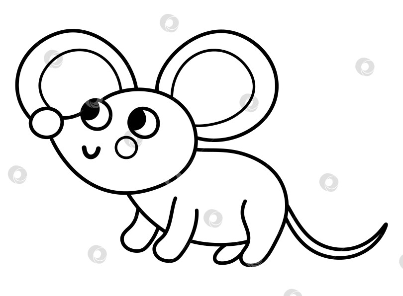 Скачать Векторный черно-белый значок мыши. Милая мультяшная иллюстрация мышки для детей. Контур сельскохозяйственного животного, изолированного на белом фоне. Раскраска или картинка для детей фотосток Ozero