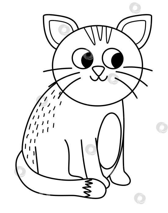Скачать Векторный черно-белый значок кошки. Симпатичная мультяшная иллюстрация сидящего котенка для детей. Ферма или домашнее животное, изолированное на белом фоне. Нарисуйте картинку с домашним животным или раскраску для детей фотосток Ozero