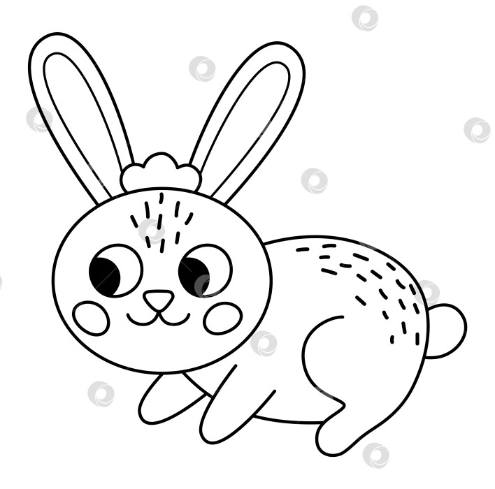 Скачать Векторный черно-белый значок кролика. Симпатичная мультяшная иллюстрация линии зайца для детей. Сельскохозяйственное животное, изолированное на белом фоне. Картинка с кроликом или раскраска для детей фотосток Ozero