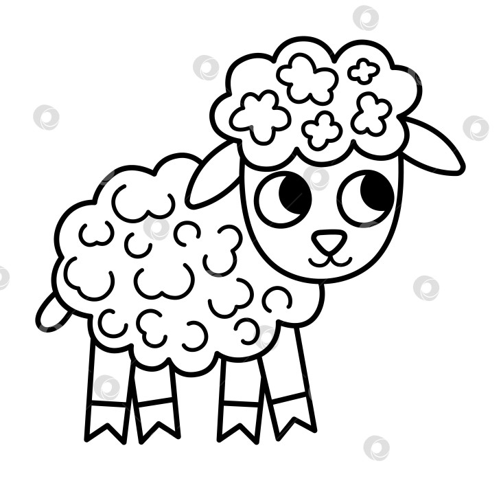 Скачать Векторный черно-белый значок ягненка. Симпатичная контурная иллюстрация маленькой овечки из мультфильма для детей. Детеныш сельскохозяйственного животного, изолированный на белом фоне. Красочная картинка с плоской овцой или раскраска для детей фотосток Ozero