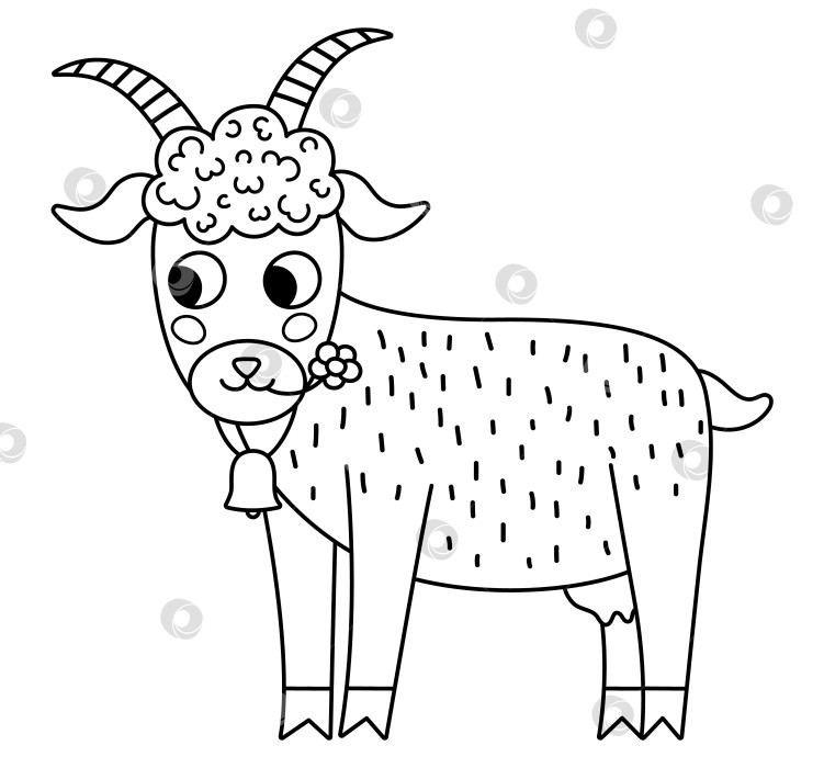 Скачать Векторный черно-белый значок козла. Симпатичная мультяшная линейная иллюстрация для детей. Сельскохозяйственное животное, изолированное на белом фоне. Красочная картинка крупного рогатого скота или раскраска для детей фотосток Ozero