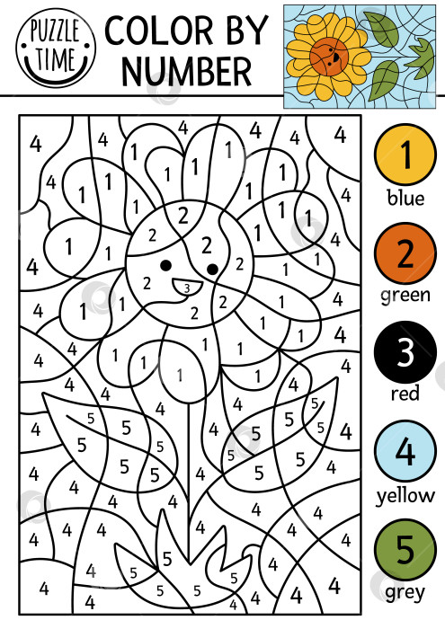 Скачать Вектор на ферме раскрашивает по номерам активность с помощью sundlower. Черно-белая игра для подсчета очков в сельской местности с милым желтым солнечным цветком. Раскраска для детей с изображением сельской местности фотосток Ozero
