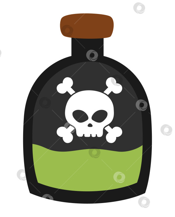Скачать Векторный значок пиратской бутылки. Иллюстрация контейнера из черного стекла. Зеленое ядовитое зелье с черепом и костями. Изображение морской охоты за сокровищами, изолированное на белом фоне фотосток Ozero