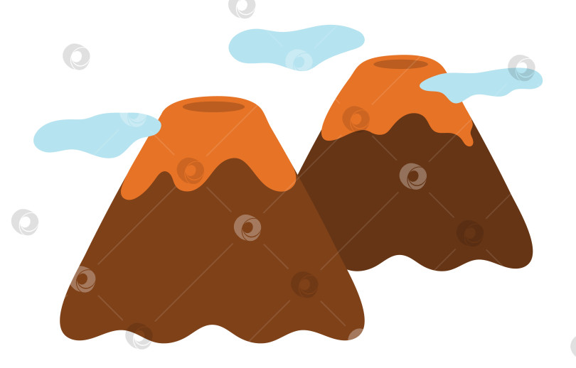 Скачать Векторная иллюстрация плоских вулканических гор с облаками. Значок скалы, выделенный на белом фоне. Изображение природного пейзажа фотосток Ozero