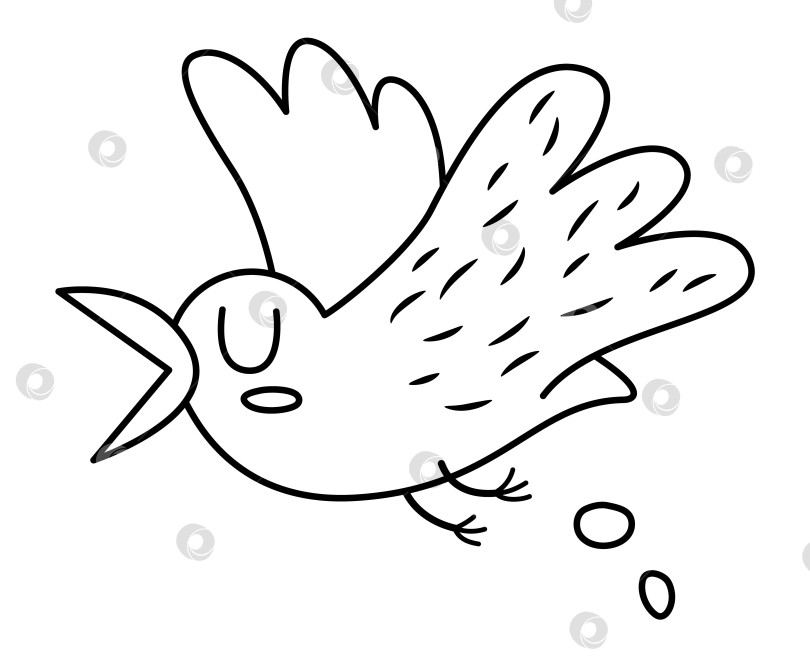 Векторный черно-белый значок лежащей чайки. Симпатичная линия иллюстрации  какающей морской птицы. Забавный элемент пиратской вечеринки с набросками  для детей. Картинка или раскраска с изображением морской чайки,  изолированная на белом фоне - Ozero -