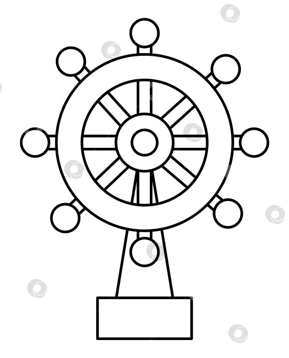 Скачать Черно-белый значок рулевого колеса корабля. Иллюстрация руля лодки с ватерлинией. Контурное изображение штурвала пиратского судна, выделенное на белом фоне. Морской элемент или концепция раскраски фотосток Ozero