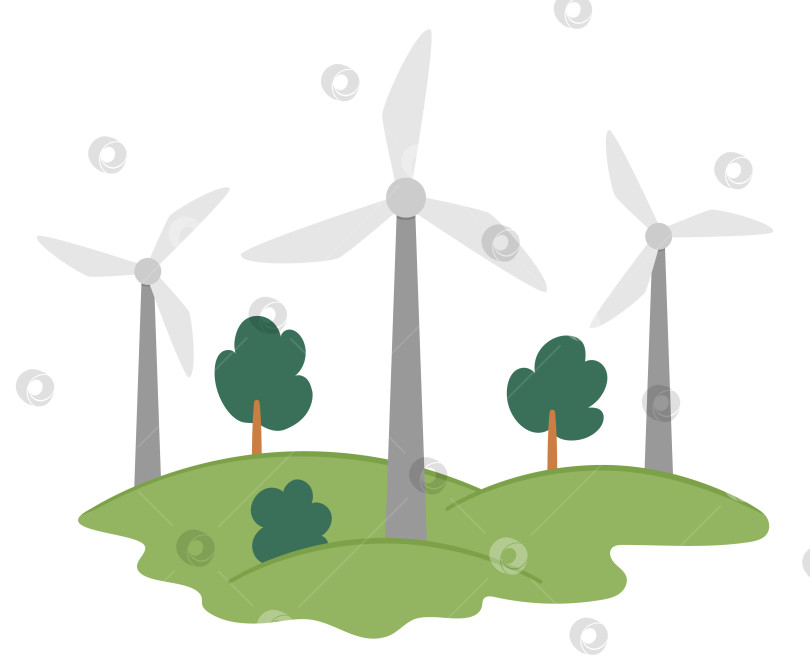 Скачать Векторный значок ветрогенератора или турбины. Иллюстрация альтернативного источника энергии. Концепция, благоприятствующая окружающей среде. Иллюстрация экологического электрооборудования. Симпатичный пейзаж или сцена дня Земли фотосток Ozero