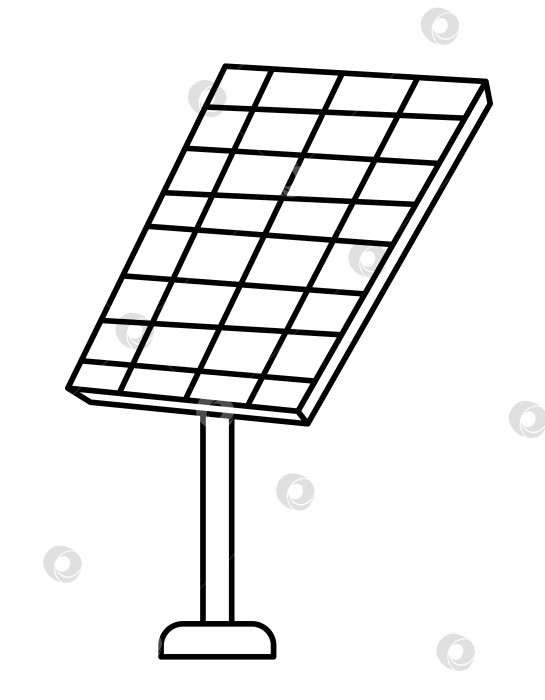 Скачать Черно-белый значок солнечной панели, иллюстрация линии альтернативного источника энергии. Концепция солнечного электричества. Символ дня Земли. Значок уменьшения выбросов или раскраска фотосток Ozero