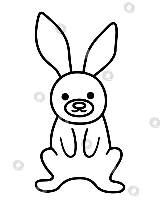 Скачать Векторный значок черно-белого зайца. Забавный лесной зверек. Симпатичная лесная иллюстрация для детей, изолированная на белом фоне. Картинка игривого кролика или раскраска фотосток Ozero