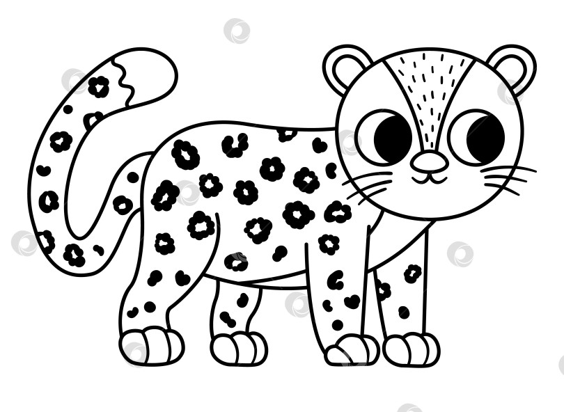 Скачать Векторный черно-белый значок амурского леопарда. Иллюстрация линии исчезающих видов. Милое вымершее животное. Забавная иллюстрация диких животных для детей. Раскраска по охране природы фотосток Ozero