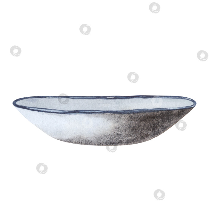Скачать Серая керамическая тарелка, выделенная на белом фоне. Акварельная иллюстрация, нарисованная от руки. Искусство для дизайна, текстиля, меню фотосток Ozero