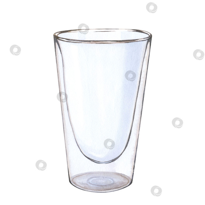 Скачать Акварельный пустой стеклянный стакан для воды, коктейля, кофе изолирован. Современная стеклянная посуда. Иллюстрация к ручному рисунку фотосток Ozero