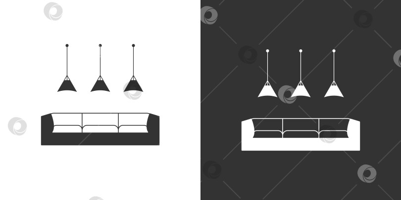 Скачать Мебельная иконка с диваном и потолочными лампами фотосток Ozero