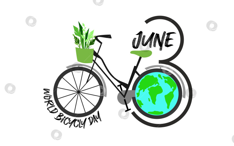 Скачать Дизайн шаблона Всемирного дня велосипеда для баннера, поздравительных открыток, логотипа, векторной иллюстрации плаката фотосток Ozero