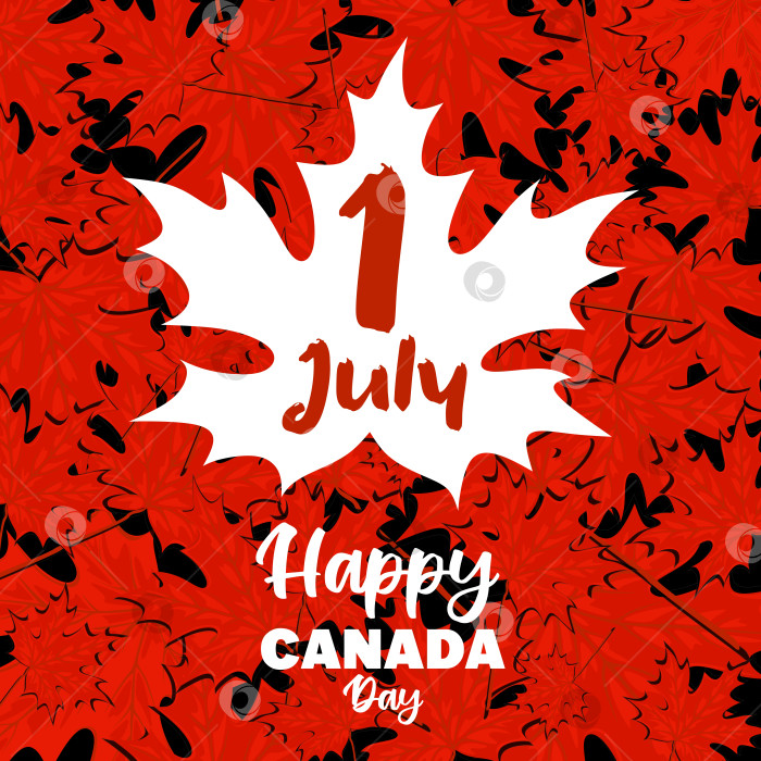 Скачать Плакат с Днем счастливой Канады. Поздравительная открытка с векторной иллюстрацией канадского флага с красным кленовым листом и нарисованной от руки каллиграфической надписью. фотосток Ozero