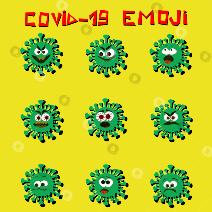 Скачать Векторный набор эмодзи с коронавирусом Covid19, разные эмоции фотосток Ozero
