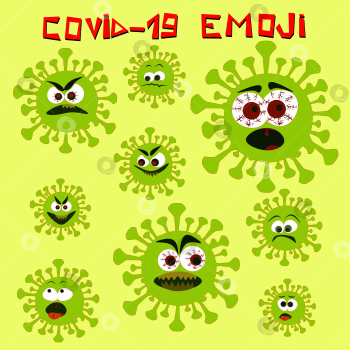 Скачать Векторный набор эмодзи с коронавирусом Covid19, разные эмоции фотосток Ozero
