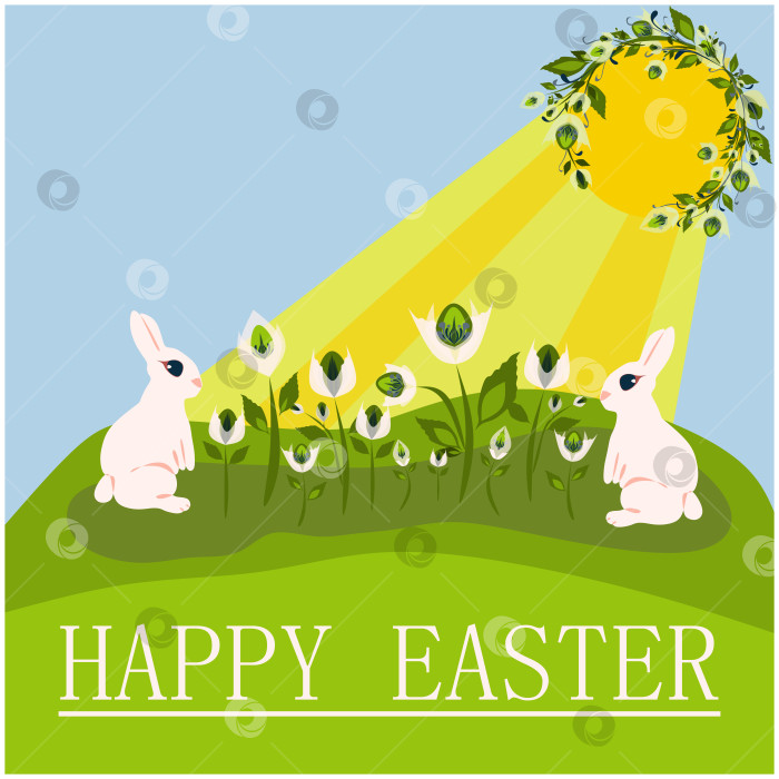 Скачать Счастливого праздника Пасхи и приветственной весны дизайн с надписью для баннера, векторной иллюстрации поздравительной открытки фотосток Ozero