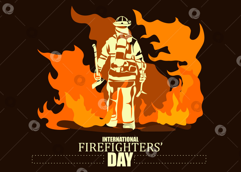 Скачать Векторная иллюстрация силуэта пожарного в качестве баннера, плаката или шаблона для международного дня пожарных. фотосток Ozero