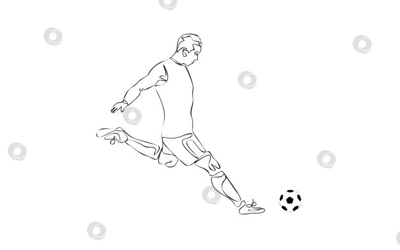 Скачать Непрерывный линейный рисунок футболиста, бьющего по мячу. фотосток Ozero