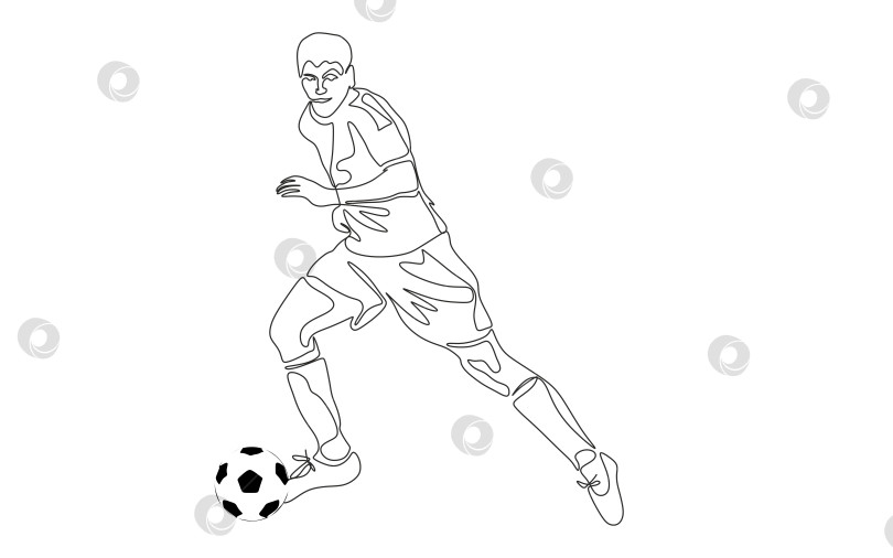 Скачать Непрерывный линейный рисунок футболиста, бьющего по мячу. фотосток Ozero