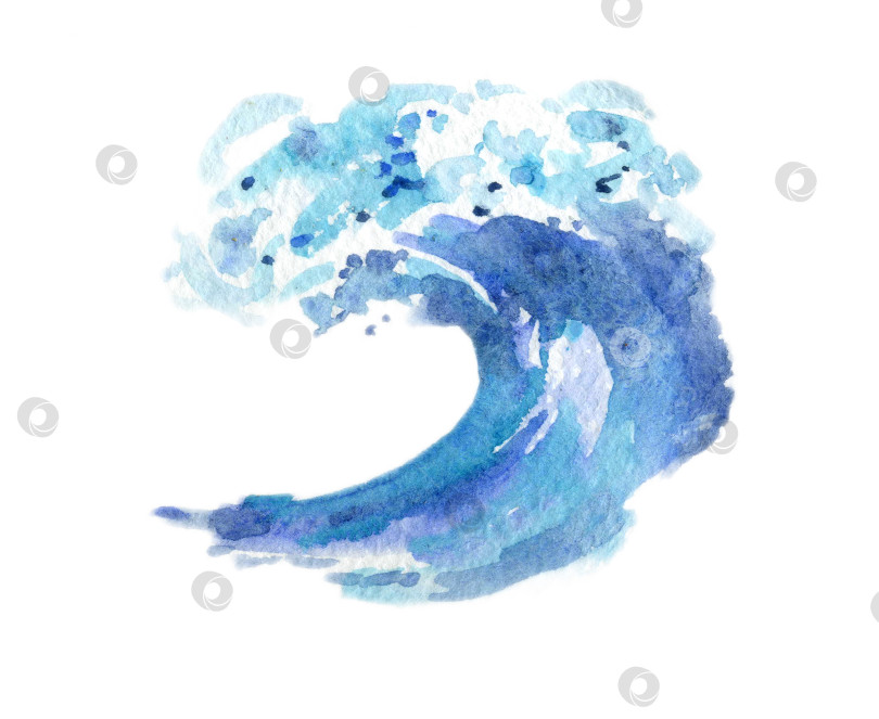 Скачать Акварельная синяя морская волна. Нарисованная от руки иллюстрация, выделенная на белом фоне фотосток Ozero