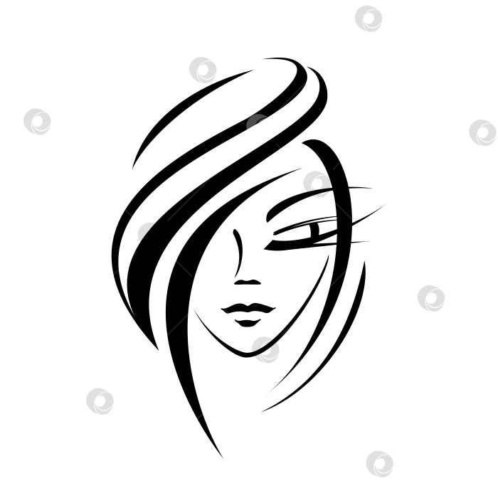 Скачать женское лицо, прическа. молодая девушка логотип. изящная прядь волос. фотосток Ozero