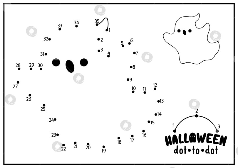 Скачать Векторный Хэллоуин от точки к точке и цветовая активность с милым кавайным призраком. Осенний праздник - игра "соедини точки" для детей с забавным привидением. Раскраска на день всех святых для детей. Рабочий лист для печати фотосток Ozero