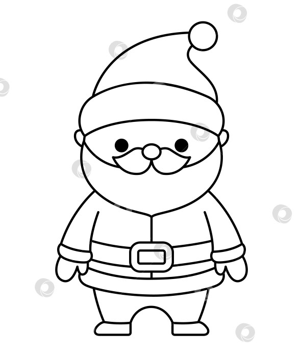 Скачать Векторный черно-белый кавайный Санта-Клаус. Симпатичная иллюстрация Деда Мороза, изолированная на белом фоне. Рождественский, зимний или новогодний персонаж. Забавный значок линии или раскраска фотосток Ozero