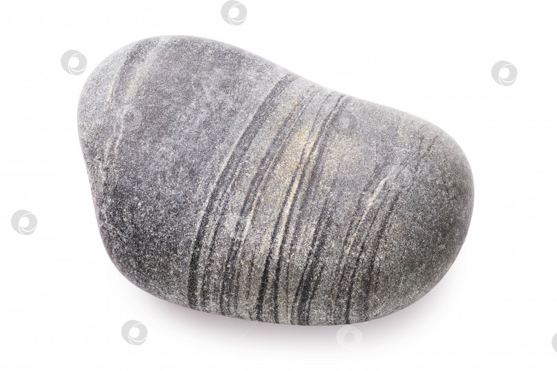 Скачать Морской камень серого цвета, гладкой формы. Камешки, выделенные на белом фоне. Фотография, сделанная методом укладки фотосток Ozero