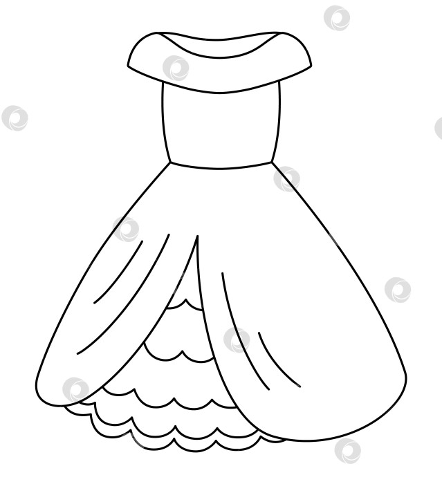 Скачать Векторная черно-белая иконка свадебного платья. Иллюстрация линии одежды для невесты. Симпатичные очертания только что вышедшей замуж девушки в ночной рубашке. Раскраска свадебной церемонии фотосток Ozero