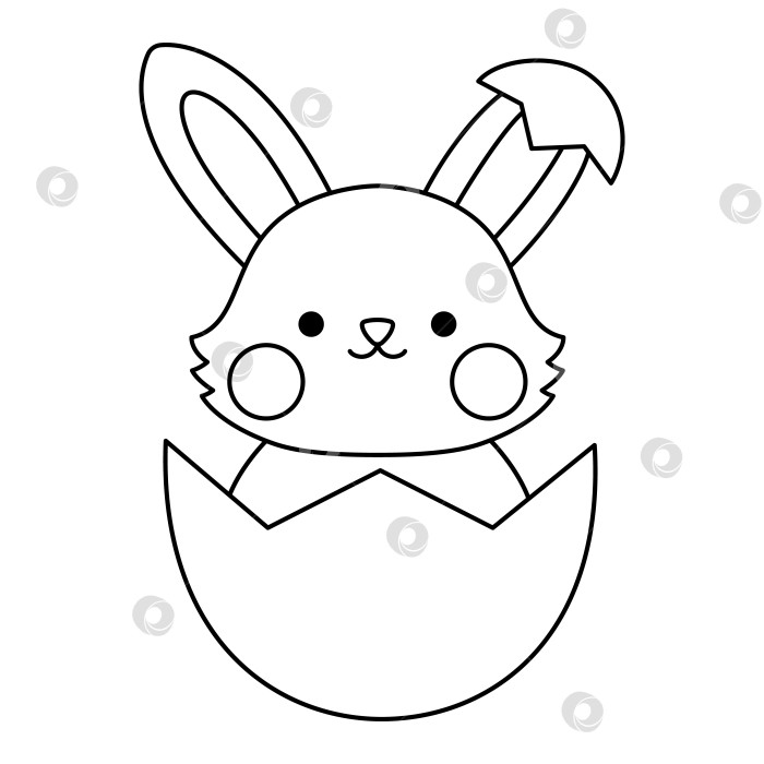 Скачать Векторный черно-белый значок пасхального кролика для детей. Симпатичная иллюстрация кролика в стиле каваи или страница-раскраска. Забавный мультяшный персонаж-заяц. Традиционный символ весеннего праздника - вылупление или сидение в яйце фотосток Ozero