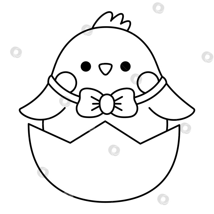 Скачать Векторная черно-белая иконка пасхального цыпленка для детей. Симпатичная иллюстрация с изображением цыпленка каваи или страница-раскраска. Забавный мультяшный персонаж-птица. Традиционный символ весеннего праздника - вылупление или сидение в яйце фотосток Ozero
