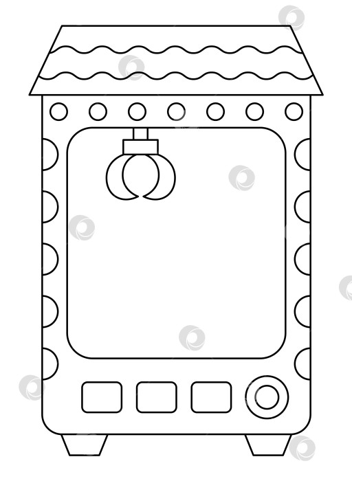 Скачать Векторный черно-белый значок автомата по продаже игрушек kawaii для детей. Симпатичная иллюстрация линейного гаджета или страница-раскраска. Забавная мультяшная азартная игра фотосток Ozero