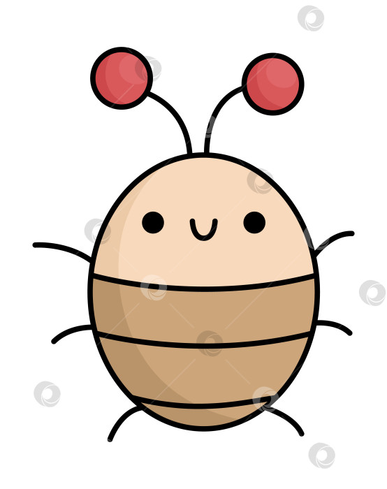 Скачать Векторный значок кавайного коричневого жука для детей. Симпатичная иллюстрация улыбающегося жука. Забавный мультяшный персонаж. Очаровательный клипарт с насекомыми фотосток Ozero