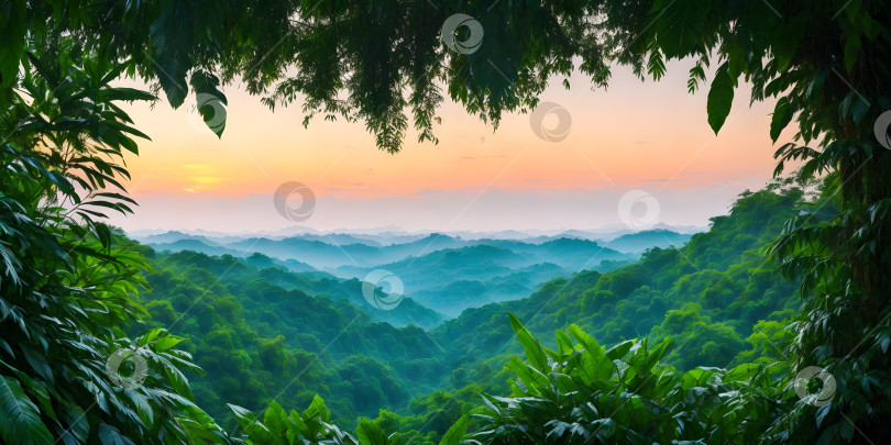 Скачать Тропический пейзаж на восходе солнца фотосток Ozero