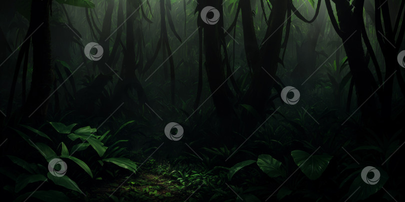 Скачать Темные страшные джунгли ночью фотосток Ozero