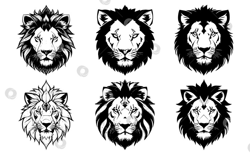 Скачать Набор татуировок или логотипов в виде львиных голов фотосток Ozero