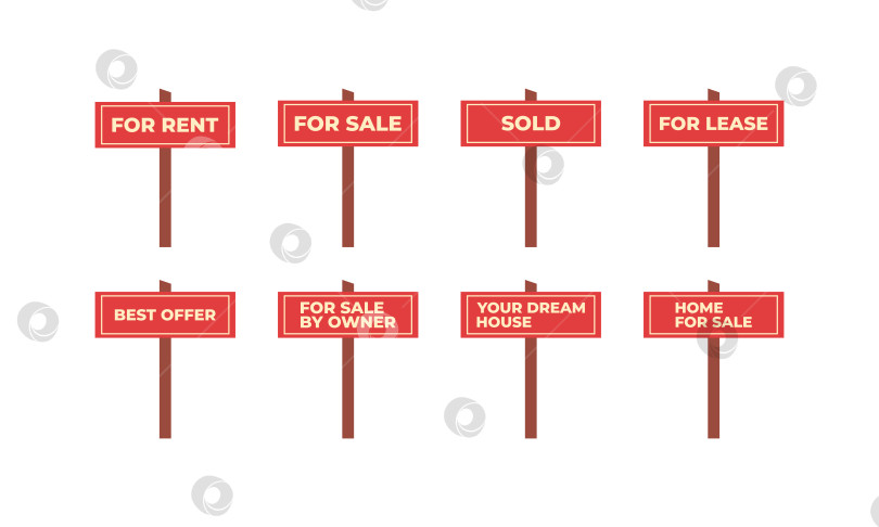 Скачать Набор вывесок о продаже недвижимости. Продается векторный красный знак. фотосток Ozero
