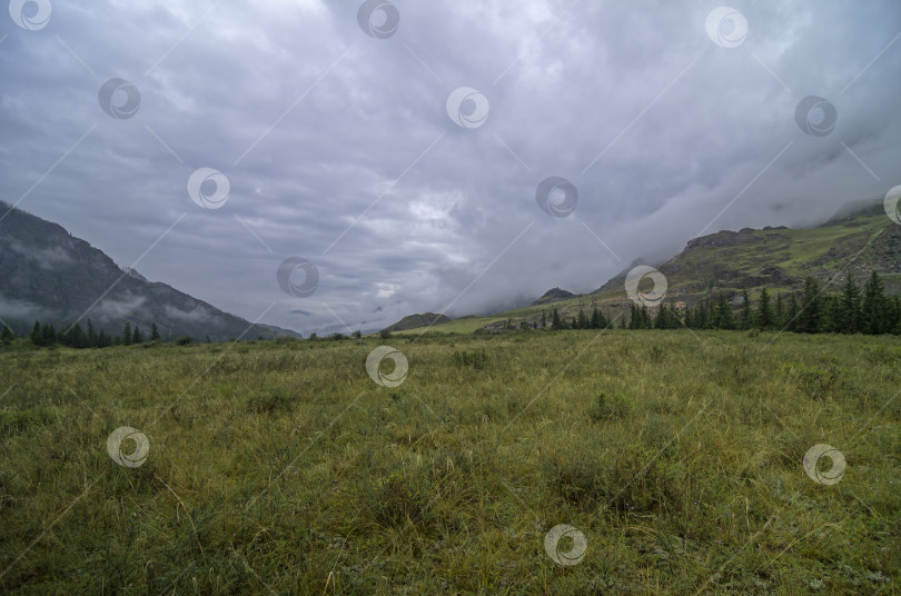 Скачать Горная долина, покрытая низкими облаками. фотосток Ozero