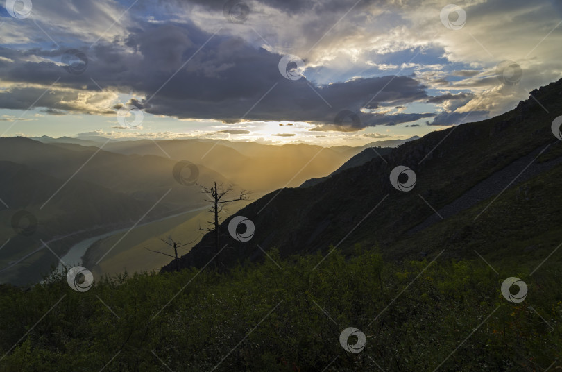 Скачать Горные хребты в лучах заходящего солнца. фотосток Ozero