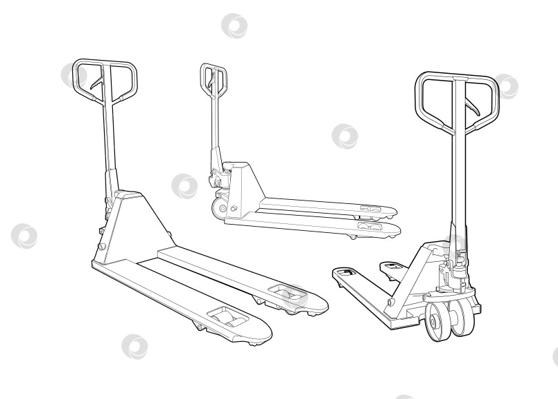 Скачать тележка для поддонов. ручной погрузчик для логистики. транспортировка товара на складе фотосток Ozero