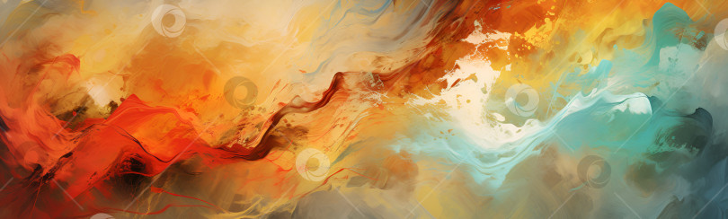 Скачать Абстрактный фоновый дизайн из фрактальной краски и богатой текстуры на тему воображения, творчества и искусства. Серия Color Splash с абстрактным небом, волнами и грозовыми облаками. Порождающий искусственный интеллект фотосток Ozero