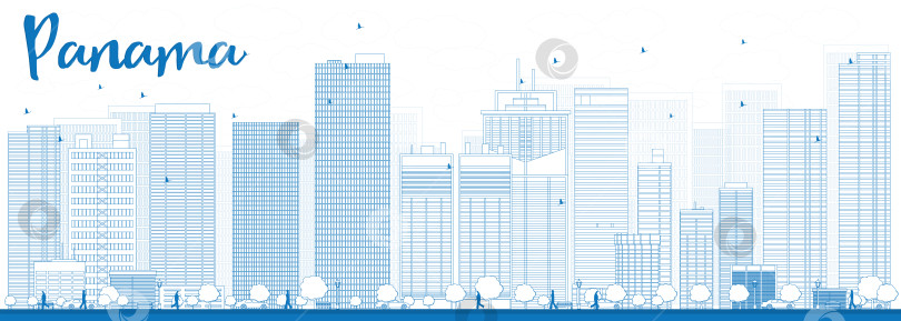 Скачать Очертите горизонт Панама-Сити голубыми небоскребами фотосток Ozero