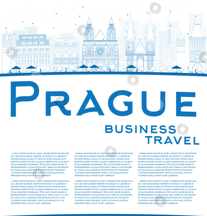 Скачать Обведите горизонт Праги синими ориентирами и скопируйте пространство фотосток Ozero
