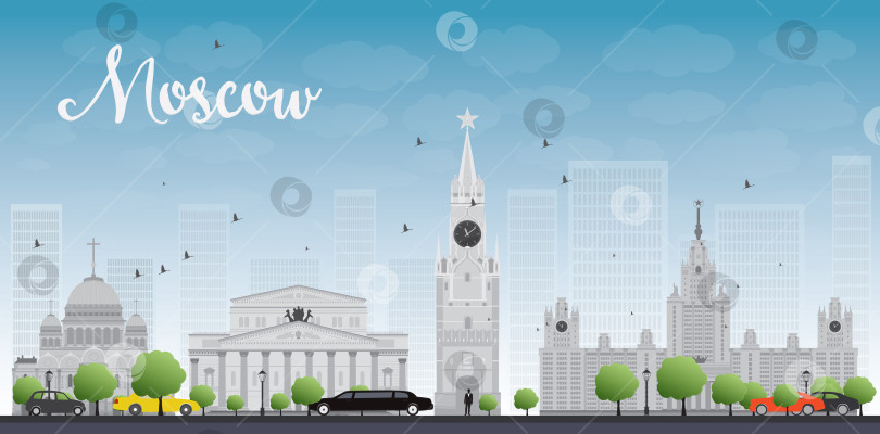 Скачать Небоскребы Москва-Сити и знаменитые здания в сером цвете фотосток Ozero