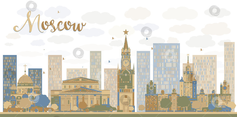 Скачать Городской пейзаж Москвы в голубых и коричневых тонах фотосток Ozero